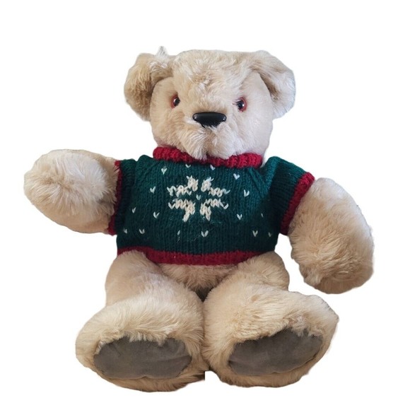 The Maine Bear Factory Tan Teddy Bear 16" Plush Stuffed Toy Green Top Handmade - Picture 1 of 4